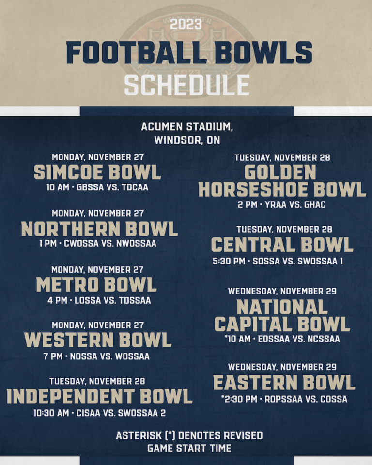 OFSAA Football Bowls Schedule Announced OFSAA